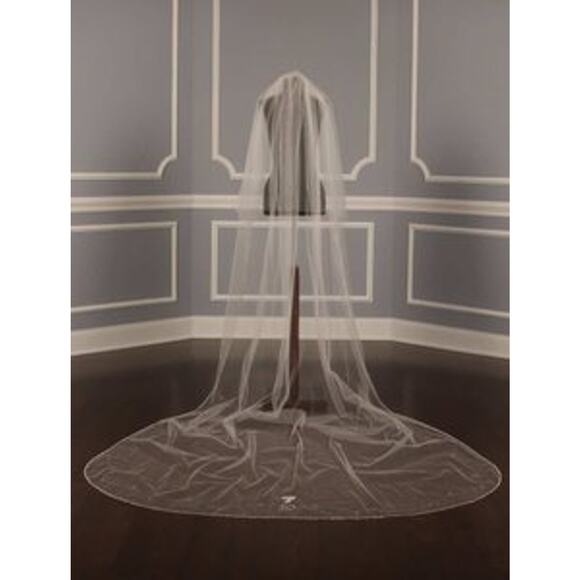 HOMA BRIDAL Veil Cathedral Beaded Crystals Diamond White Long 2 Layer 96L NWT - Picture 1 of 8